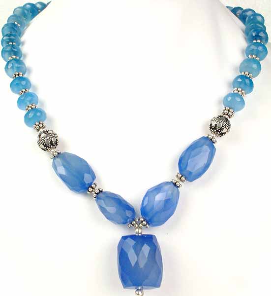 Blue Chalcedony Necklace with Toggle Lock