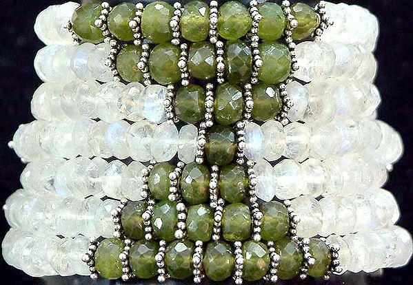 Bracelet of Faceted Green Tourmaline and Moonstone
