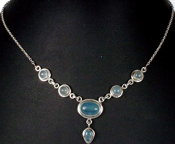 Cabochon Necklace of Blue Chalcedony
