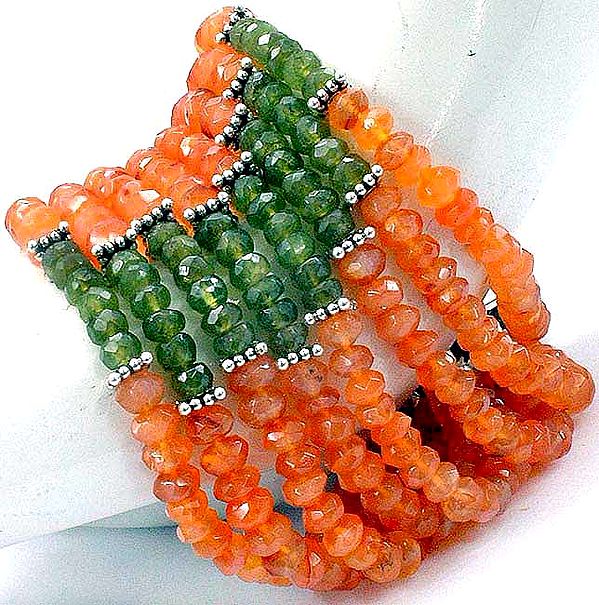 Carnelian and Green Tourmaline Bracelet (Faceted)