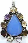 Chalcedony Pendant with Citrine and Amethyst