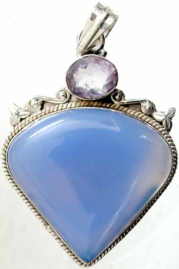 Chalcedony Pendant with Citrine and Amethyst