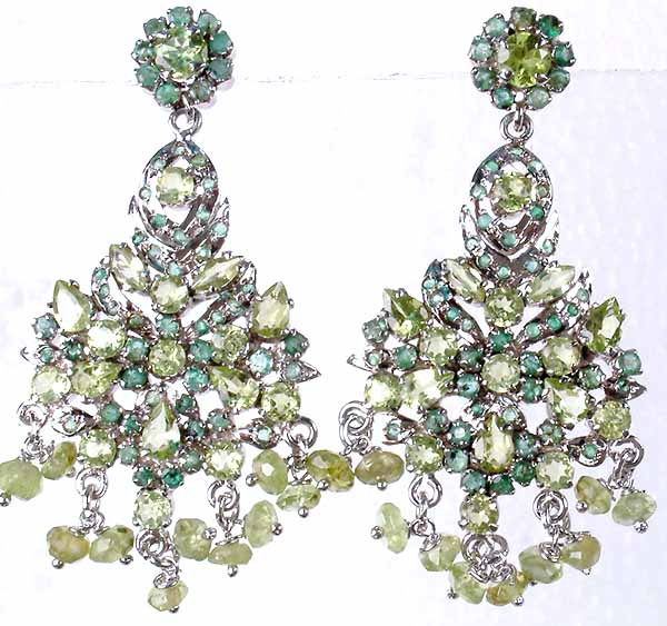 Chandelier Earrings of Peridot and Emerald