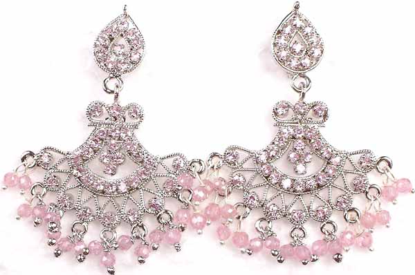 Chandelier Earrings of Pink Cubic Zirconia