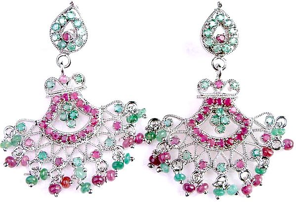 Chandelier Earrings of Ruby and Emerald