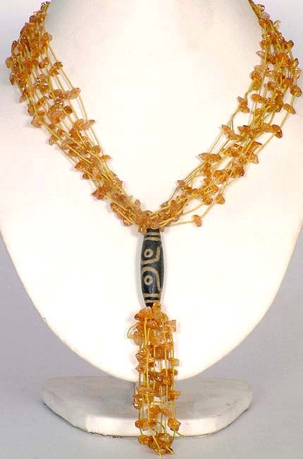 Citrine Chip Necklace with Gzi Bead