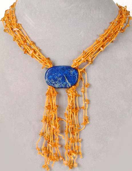 Citrine Chip Necklace with Lapis Lazuli