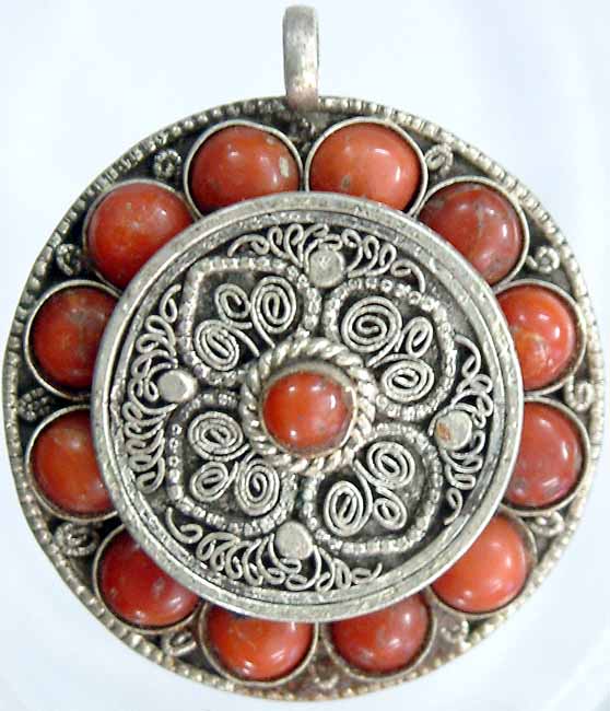 Coral Flower Box Pendant with Filigree