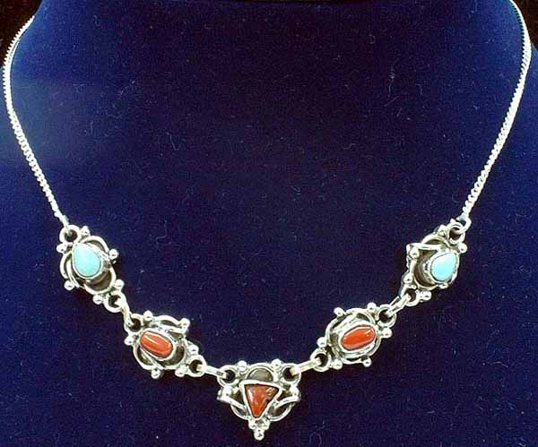 Coral Necklace with Turquoise