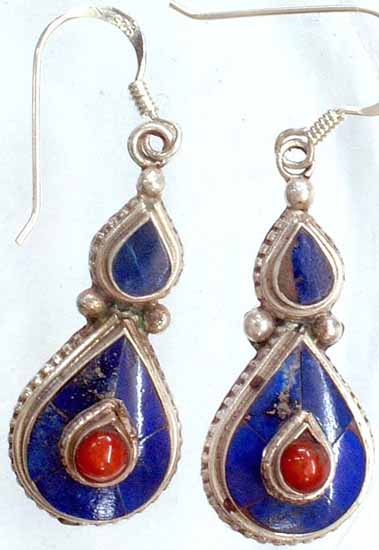 Coral Tops with Inlay of Lapis Lazuli