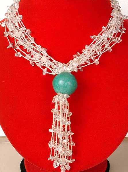 Crystal Chip Necklace with Turquoise Ball