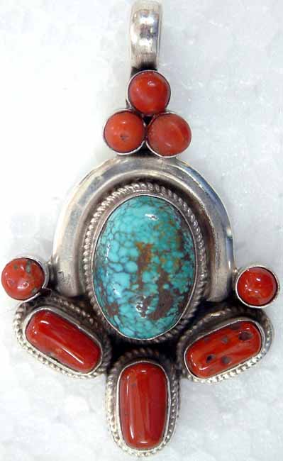 Designer Pendant of Turquoise and Coral