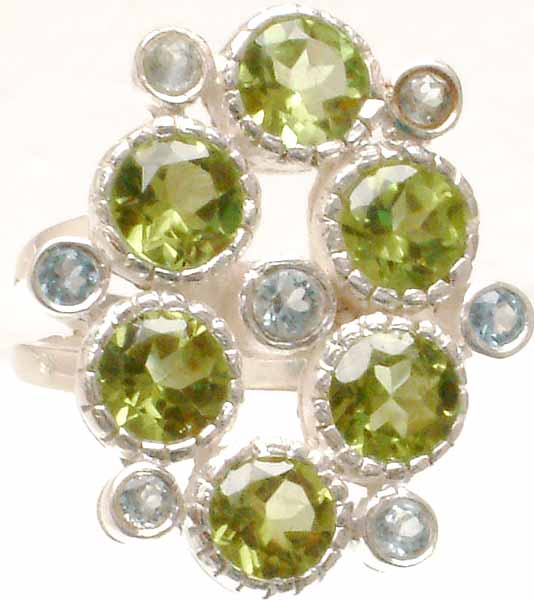 Designer Ring of Peridot and Blue Topaz