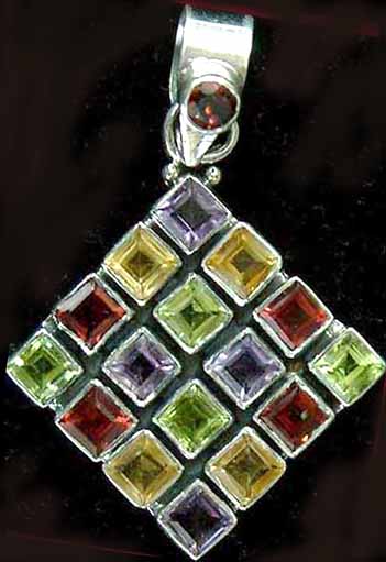 Diamond Shaped Pendant with Cut Gemstones