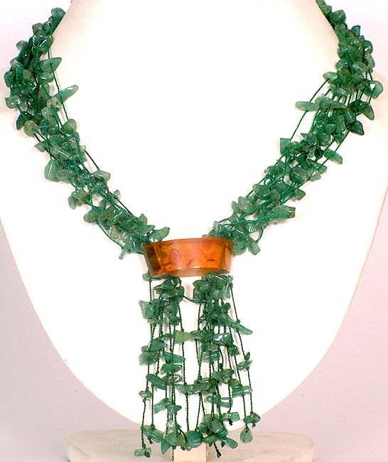 Emerald Chip Necklace with Amber Boat