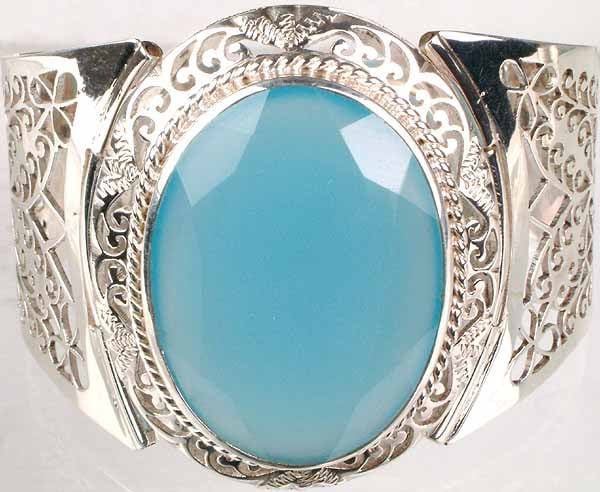 Faceted Blue Chalcedony Cuff Bracelet
