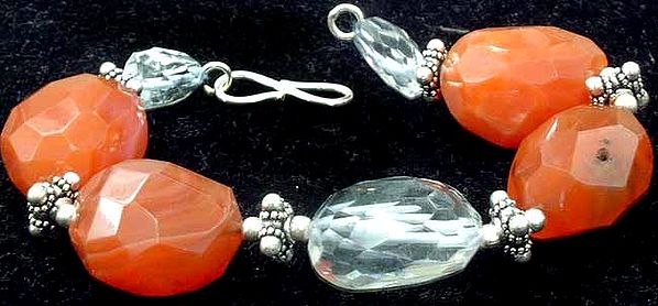 Faceted Carnelian Bracelet with Crystals