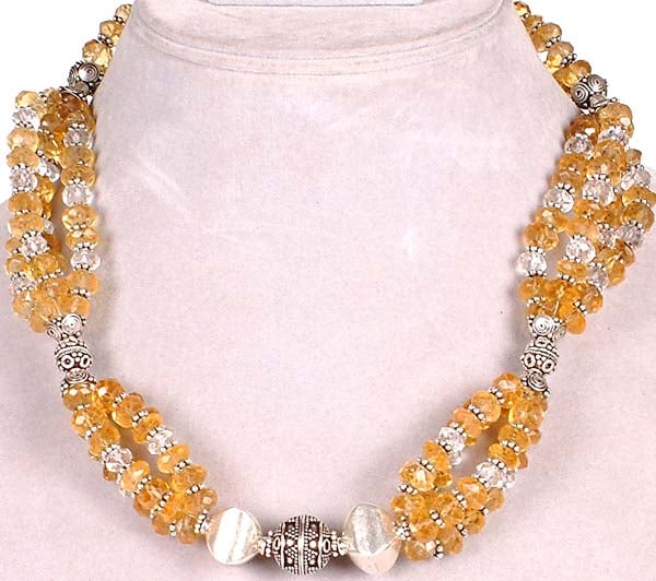 Faceted Citrine Necklace with Crystals