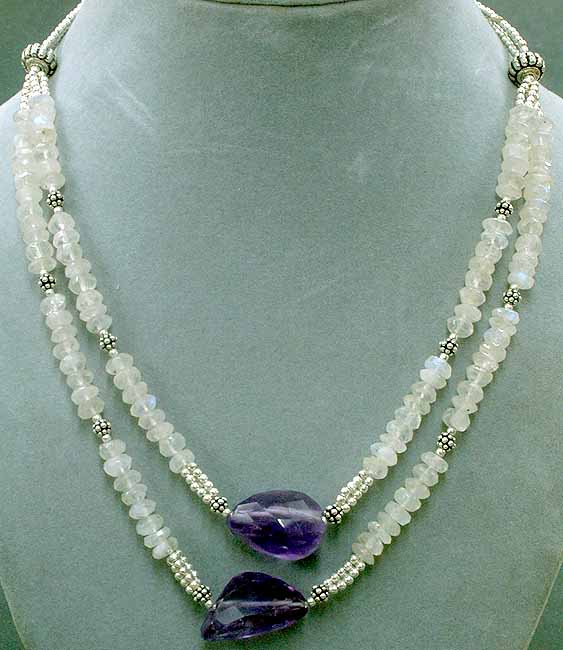 Faceted Moonstone Necklace with Amethyst