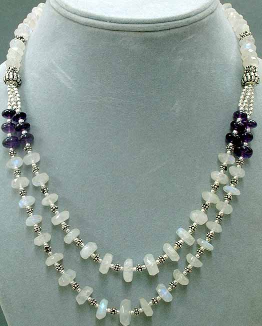 Faceted Moonstone Necklace with Amethyst
