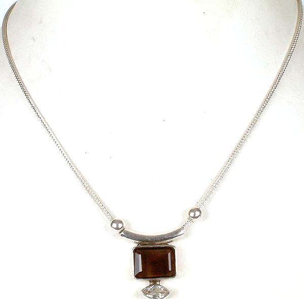Faceted Smoky Quartz Necklace with Cubic Zirconia