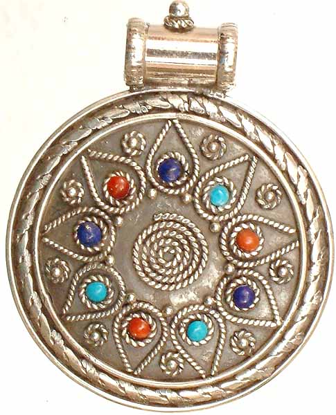 Filigree Circle with Turquoise, Coral and Lapis Lazuli
