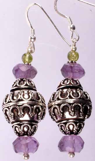 Filigree Ear Rings with Amethyst and Peridot