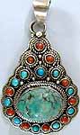 Filigree Pendant with Turquoise and Coral