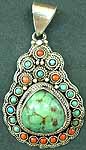 Filigree Pendant with Turquoise and Coral