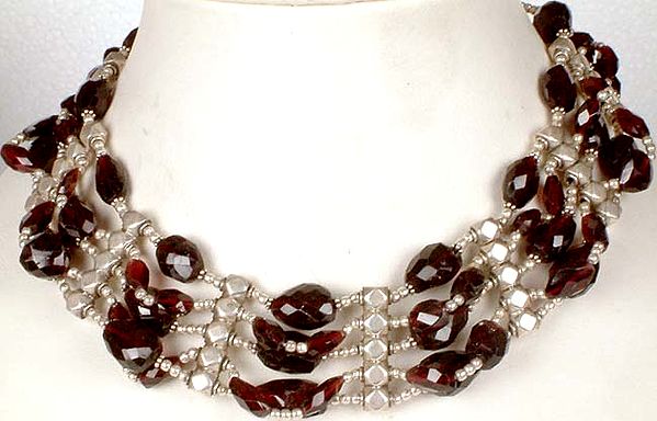 Five Strand Faceted Garnet Necklace