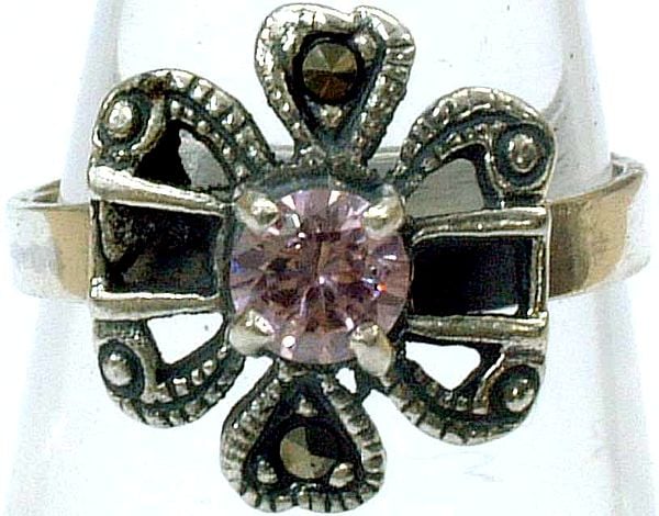 Floral Ring with Pink Cubic Zirconia