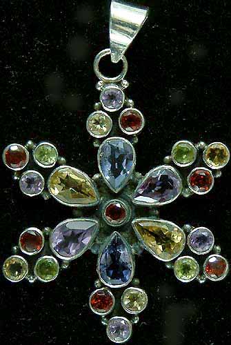 Flower Pendant with Cut Gemstones