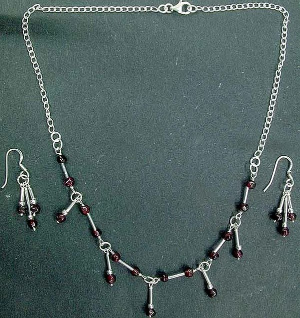 Garnet Ball Necklace Set with Earrings