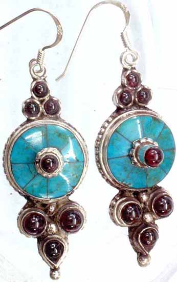 Garnet Ear-Rings with Turquoise Inlay