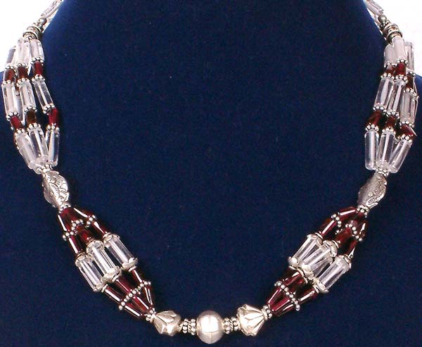 Garnet Necklace with Crystal Tubes