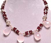 Garnet Necklace with Rose Quartz Drops
