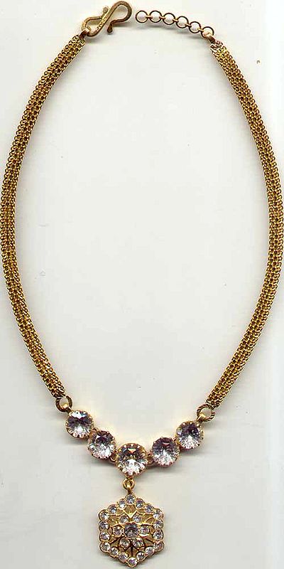 Gold Necklace with Cut Glass Pendant