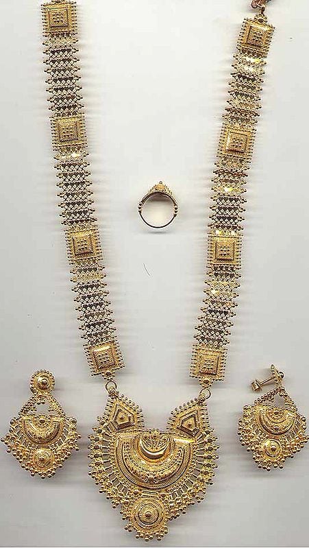 Gold Necklace with Ear Rings and Ring