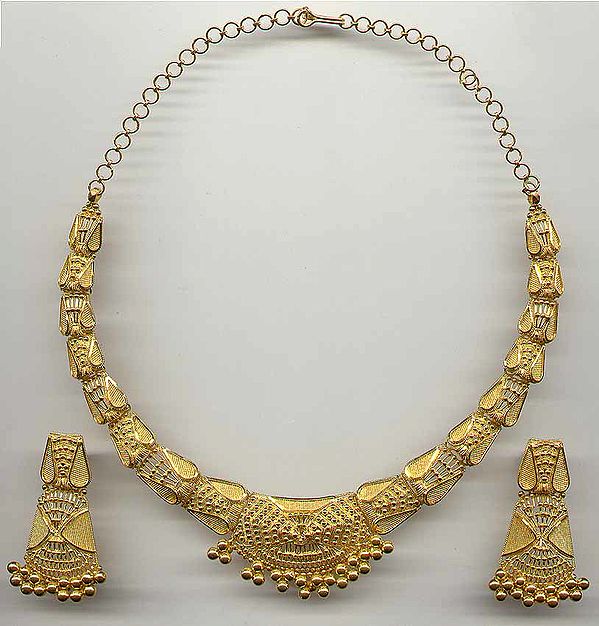 Gold Necklace with Ear Rings