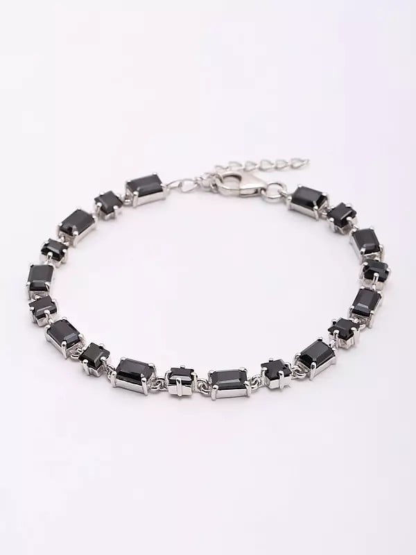 Faceted Black Spinel Gemstone Tennis Bracelet