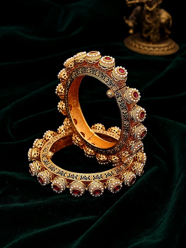 Openable Kada Bangles with Kundan & Pearl Embellishments