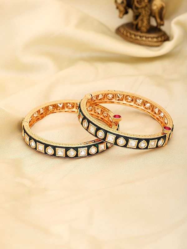 Designer Openable Bangles with Polki Embellishments