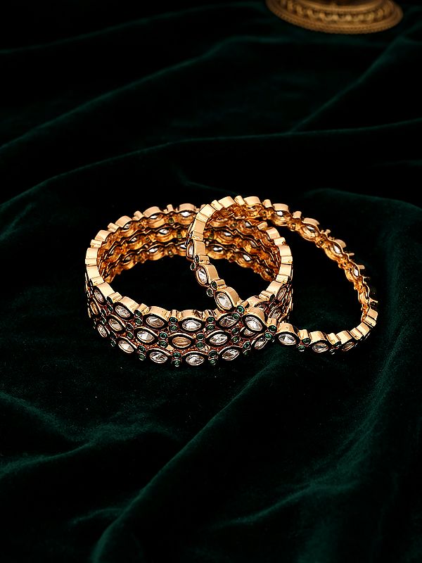 Polki Stone Studded Bangles with Enamel Detailing - Pack of 4