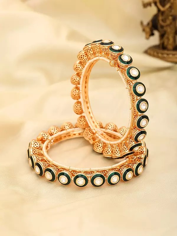 Kundan Stone Studded Openable Bangles (Pair) in Rajwadi Style