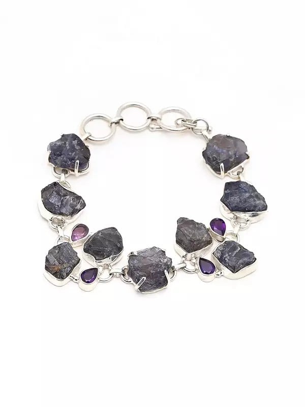 Rugged Tanzanite Toggle Clasp Lock Bracelet with Faceted Amethyst