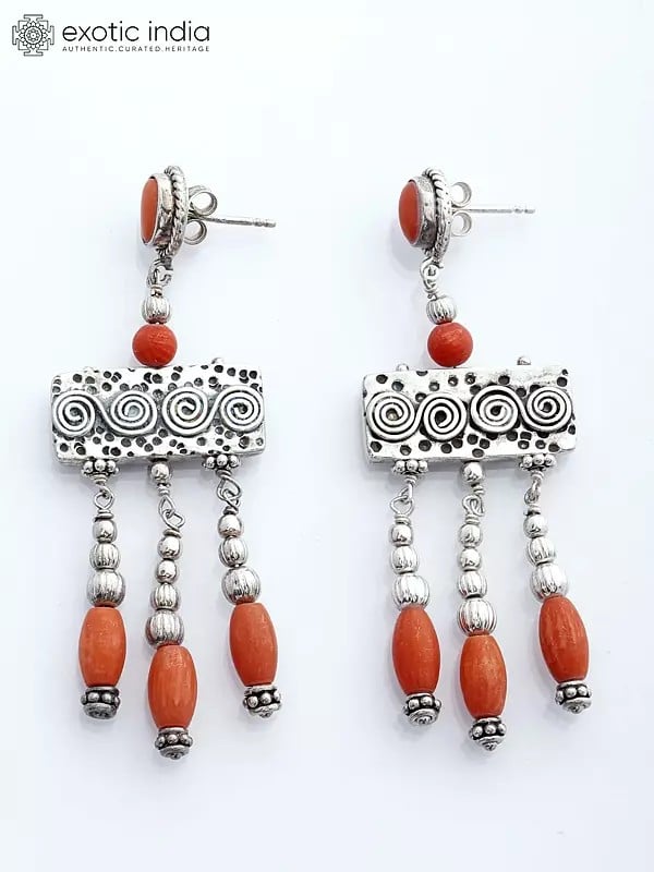 Coral Gemstone Dangle Earrings