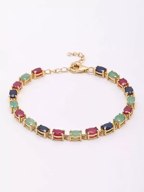 Oval Shape Faceted Multi Gemstone Tennis Bracelet