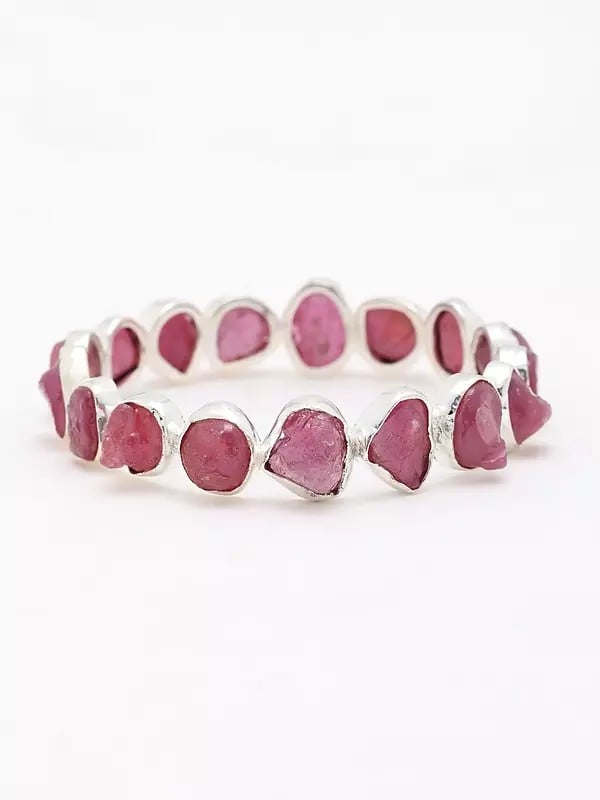 Sterling Silver Bangle with Raw Ruby Gemstone