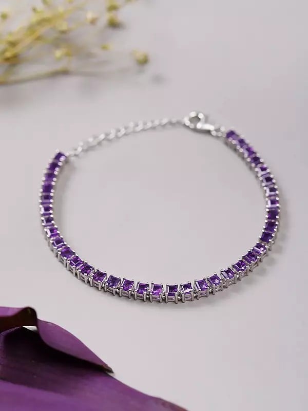 Square Shape Faceted Amethyst Tennis Bracelet