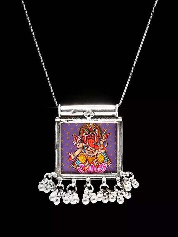 Square Shaped Lord Ganesha Pendant with Ghungroo